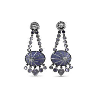 Stephen Dweck Luxury Chalcedony 43.1ct Tanzanite 6.4ct and Diamond 0.35ct Earring in 18K Gold< Earrings