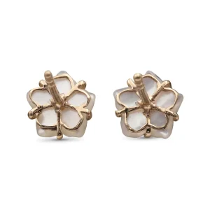 Stephen Dweck Luxury Colorbloom 8.00mm White Mother of Pearl Flower and White Diamond Earring in 18K Gold< Earrings