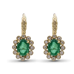 Stephen Dweck Luxury Emerald 3ct and Diamond 0.5ct Earrings in 18K Gold< Earrings