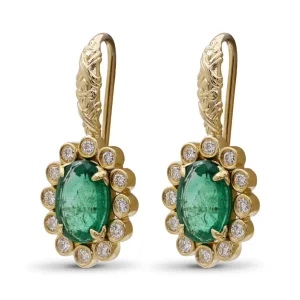 Stephen Dweck Luxury Emerald 3ct and Diamond 0.5ct Earrings in 18K Gold< Earrings