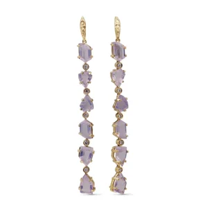 Stephen Dweck Luxury Galactical Lavender Moon Quartz and Diamond 0.35ct Earrings in 18K Gold< Earrings