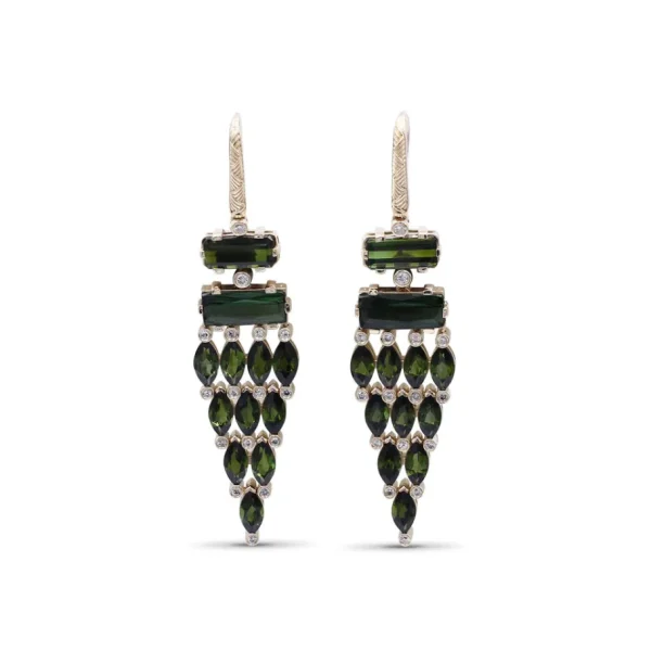 Stephen Dweck Luxury Green Tourmaline 15.25ct and Diamond 0.35ct Earring in 18K Gold< Earrings