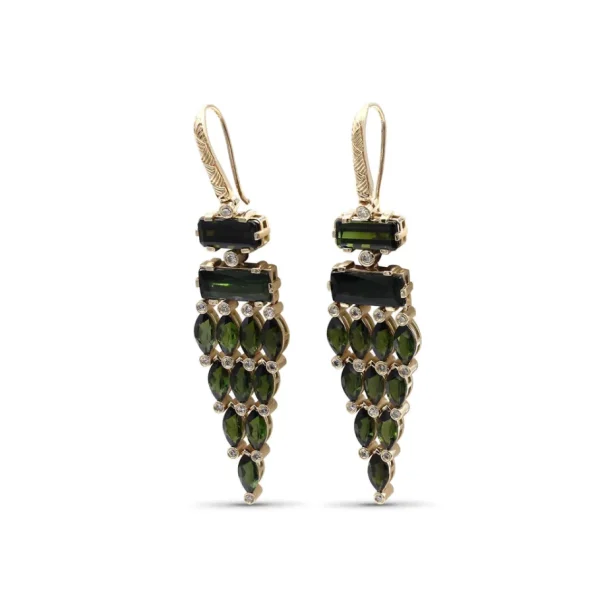 Stephen Dweck Luxury Green Tourmaline 15.25ct and Diamond 0.35ct Earring in 18K Gold< Earrings