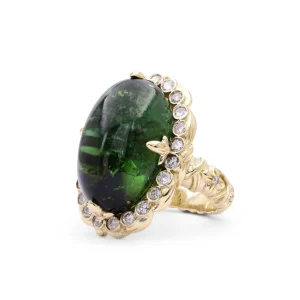 Stephen Dweck Luxury Green Tourmaline 22ct and Diamond 0.75ct Ring in 18K Gold< Rings