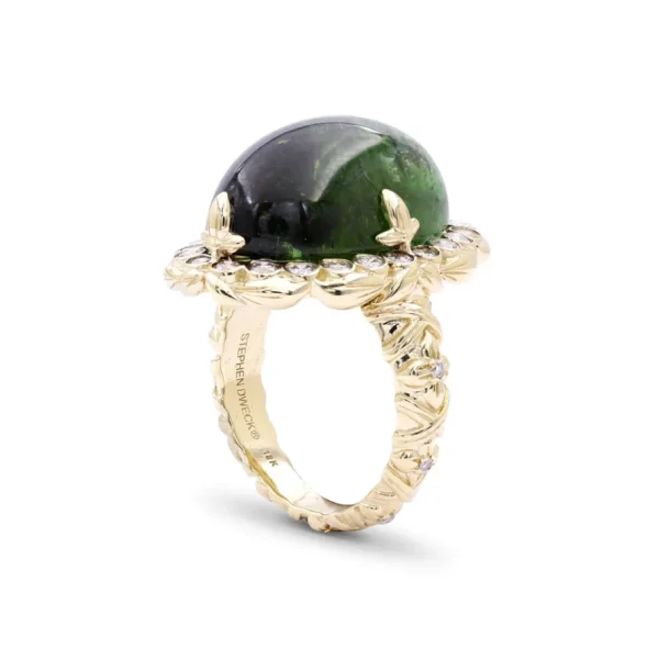 Stephen Dweck Luxury Green Tourmaline 22ct and Diamond 0.75ct Ring in 18K Gold< Rings