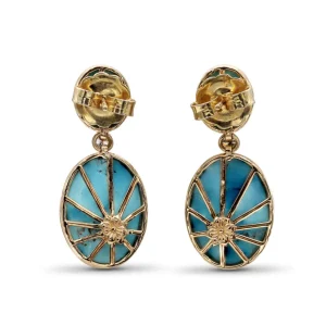 Stephen Dweck Luxury Hand Carved and Smooth Turquoise 19.4ct and Diamond 0.12ct Earring in 18K Gold< Earrings