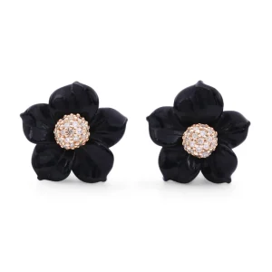 Stephen Dweck Luxury Hand Carved Black Mother of Pearl and Diamond Earrings in 18K Rose Gold< Earrings