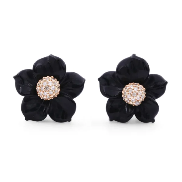 Stephen Dweck Luxury Hand Carved Black Mother of Pearl and Diamond Earrings in 18K Rose Gold< Earrings