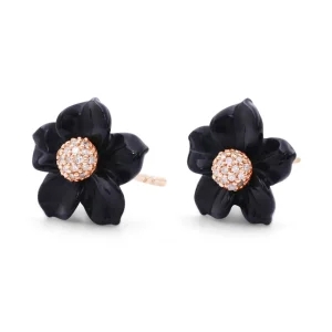 Stephen Dweck Luxury Hand Carved Black Mother of Pearl and Diamond Earrings in 18K Rose Gold< Earrings