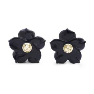 Stephen Dweck Luxury Hand Carved Black Mother of Pearl and Diamond Earrings in 18K Yellow Gold< Earrings