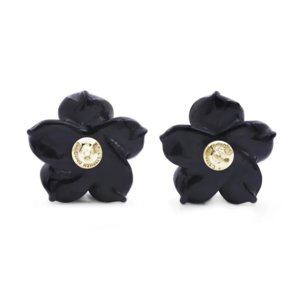 Stephen Dweck Luxury Hand Carved Black Mother of Pearl and Diamond Earrings in 18K Yellow Gold< Earrings