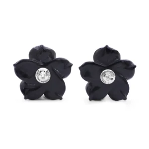 Stephen Dweck Luxury Hand Carved Black Mother of Pearl and Diamond Earrings in 18K White Gold< Earrings