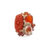 Stephen Dweck Luxury Hand Carved Coral 12.4ct Fire Opal 9.5ct Red Sapphire 1.15ct and Diamond 0.15ct Ring in 18K Gold< Rings