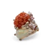 Stephen Dweck Luxury Hand Carved Coral 14.5ct Ethiopian Opal 5.1ct Morganite 1.5ct Pink Tourmaline 0.40ct and Diamond 0.45ct Ring in 18K Gold< Rings