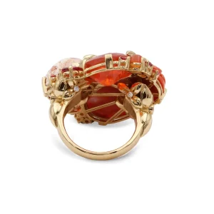 Stephen Dweck Luxury Hand Carved Coral 12.4ct Fire Opal 9.5ct Red Sapphire 1.15ct and Diamond 0.15ct Ring in 18K Gold< Rings