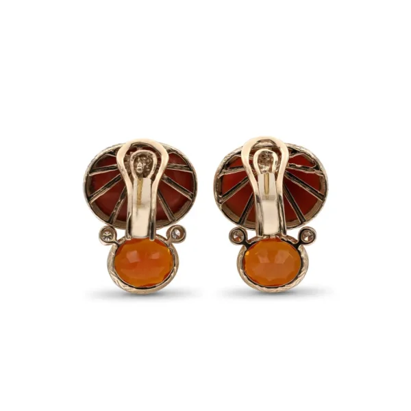 Stephen Dweck Luxury Hand Carved Coral 18ct Fire Opal 3.8ct and Diamond 0.15ct Earring in 18K Gold< Earrings