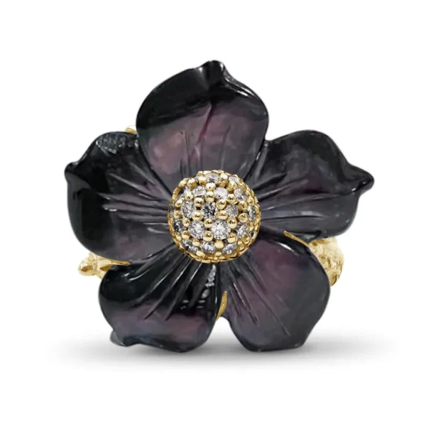 Stephen Dweck Luxury Hand Carved Dark Champagne and Diamond 0.25ct Ring in 18K Gold< Rings