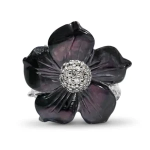 Stephen Dweck Luxury Hand Carved Dark Champagne and Diamond 0.25ct Ring in 18K White Gold< Rings