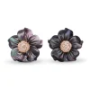 Stephen Dweck Luxury Hand Carved Dark Champagne Mother of Pearl and Diamond Earrings in 18K Rose Gold< Earrings