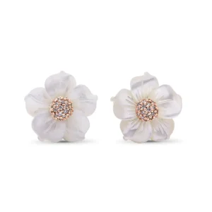 Stephen Dweck Luxury Hand Carved Mother of Pearl and Diamond Earring in 18K Rose Gold< Earrings