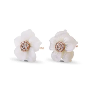 Stephen Dweck Luxury Hand Carved Mother of Pearl and Diamond Earring in 18K Rose Gold< Earrings