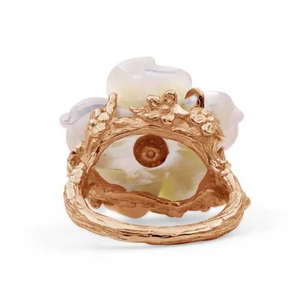 Stephen Dweck Luxury Hand Carved Mother of Pearl and Diamond Ring in 18K Rose Gold< Rings