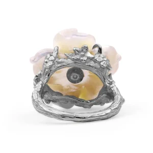 Stephen Dweck Luxury Hand Carved Mother of Pearl and Diamond Ring in 18K White Gold< Rings