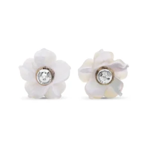 Stephen Dweck Luxury Hand Carved Mother of Pearl and Diamond Earrings in 18K White Gold< Earrings