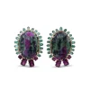 Stephen Dweck Luxury Hand Carved Ruby Zoisite 68ct Emerald 4.3ct and Rhodolite Garnet 3ct Earrings in 18K Gold< Earrings