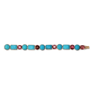 Stephen Dweck Luxury Hand Carved Turquoise 73.3ct Pink Tourmaline 23.4ct and Diamond 0.20ct Bracelet in 18K Gold< Bracelets