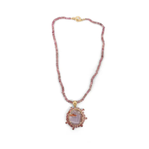 Stephen Dweck Luxury Laguna Agate Pink Tourmaline Sapphire and Tourmaline Bead Necklace in 18K Gold< Necklace