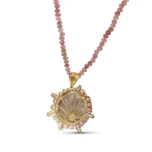 Stephen Dweck Luxury Laguna Agate Pink Tourmaline Sapphire and Tourmaline Bead Necklace in 18K Gold< Necklace