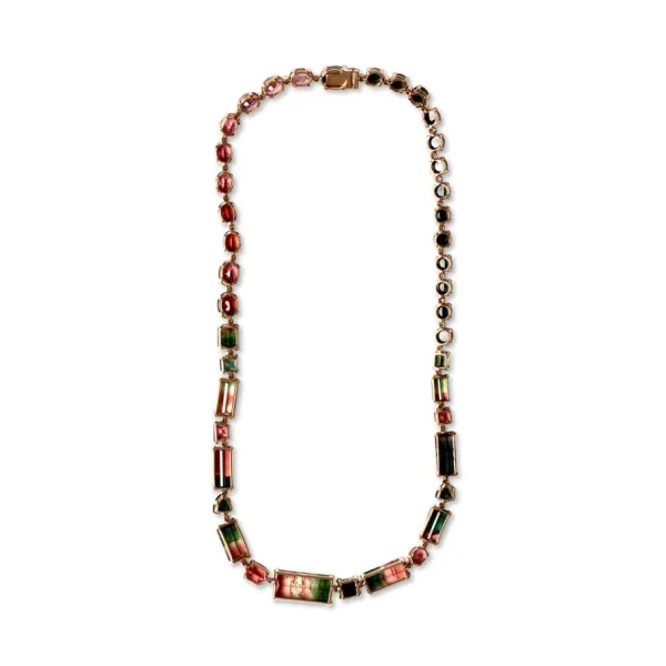 Stephen Dweck Luxury Pink Green and Watermelon Tourmaline 84ct and Diamond 0.75ct Necklace in 18K Gold< Necklace