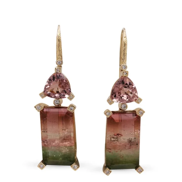 Stephen Dweck Luxury Pink Tourmaline Bi-Color Tourmaline and Diamond 0.25ct Earrings in 18K Gold< Earrings