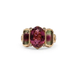 Stephen Dweck Luxury Pink Tourmaline Bi-Color Tourmaline and Diamond Ring in 18K Gold< Rings