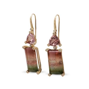 Stephen Dweck Luxury Pink Tourmaline Bi-Color Tourmaline and Diamond 0.25ct Earrings in 18K Gold< Earrings