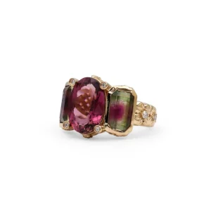 Stephen Dweck Luxury Pink Tourmaline Bi-Color Tourmaline and Diamond Ring in 18K Gold< Rings