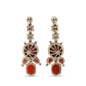 Stephen Dweck Luxury Pink Tourmaline Carved Red Coral Fire Opal and Diamond 0.31ct Earrings in 18K White Gold< Earrings