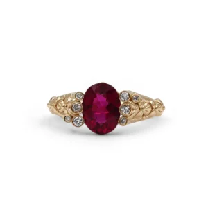 Stephen Dweck Luxury Rubelite and 0.15ct White Diamond Ring in 18K Gold< Rings