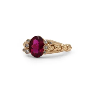 Stephen Dweck Luxury Rubelite and 0.15ct White Diamond Ring in 18K Gold< Rings