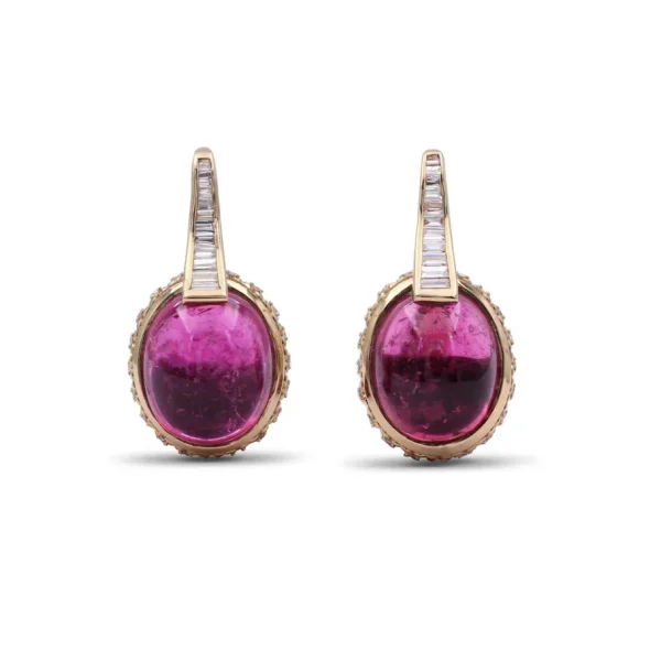 Stephen Dweck Luxury Rubellite Tourmaline 12.2ct and Diamond 0.50ct Earring in 18K Gold< Earrings