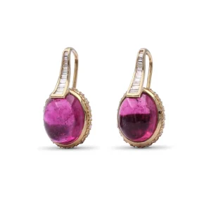 Stephen Dweck Luxury Rubellite Tourmaline 12.2ct and Diamond 0.50ct Earring in 18K Gold< Earrings