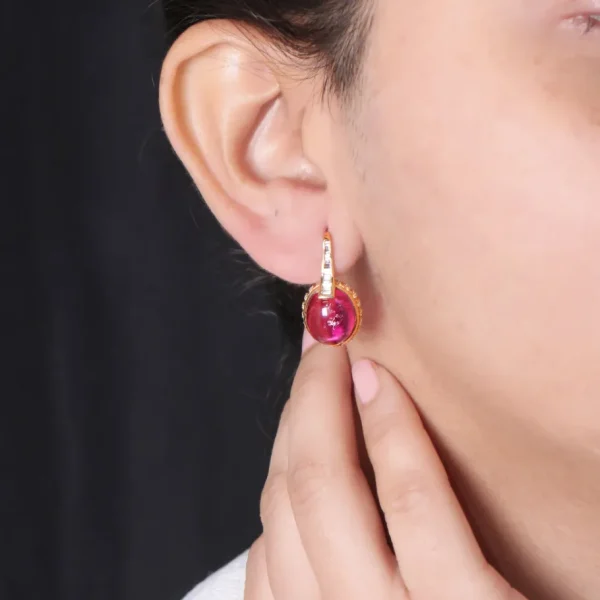 Stephen Dweck Luxury Rubellite Tourmaline 12.2ct and Diamond 0.50ct Earring in 18K Gold< Earrings