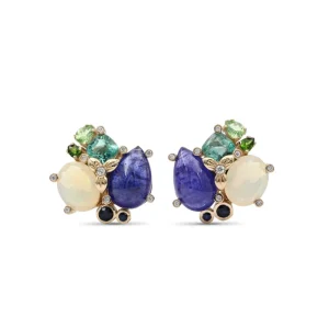 Stephen Dweck Luxury Tanzanite 15.5ct Emerald 3.1ct Opal 4.4ct Blue Sapphire Tsavorite Chrome Diopside and Diamond 0.20ct Earring in 18K Gold< Earrings