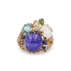 Stephen Dweck Luxury Tanzanite 10.6ct Emerald 1.4ct Opal 1.7ct Tsavorite 0.40ct Sapphire 0.6ct and Diamond 0.02ct Ring in 18K Gold< Rings