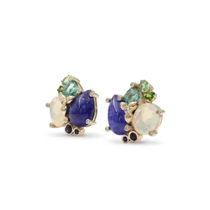 Stephen Dweck Luxury Tanzanite 15.5ct Emerald 3.1ct Opal 4.4ct Blue Sapphire Tsavorite Chrome Diopside and Diamond 0.20ct Earring in 18K Gold< Earrings