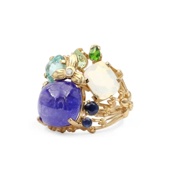 Stephen Dweck Luxury Tanzanite 10.6ct Emerald 1.4ct Opal 1.7ct Tsavorite 0.40ct Sapphire 0.6ct and Diamond 0.02ct Ring in 18K Gold< Rings