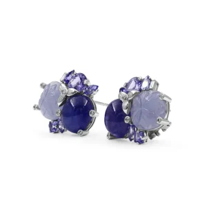 Stephen Dweck Luxury Tanzanite Hand Carved Chalcedony and Diamond 0.25ct Earrings in 18K Gold< Earrings