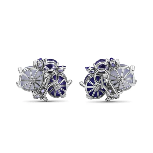 Stephen Dweck Luxury Tanzanite Hand Carved Chalcedony and Diamond 0.25ct Earrings in 18K Gold< Earrings