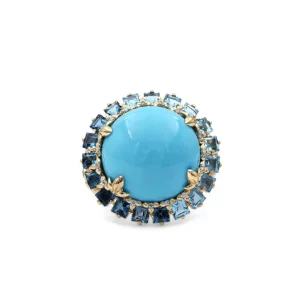 Stephen Dweck Luxury Turquoise 16.6ct Blue Topaz 3.9ct and Diamond 0.20ct Ring in 18K Gold< Rings